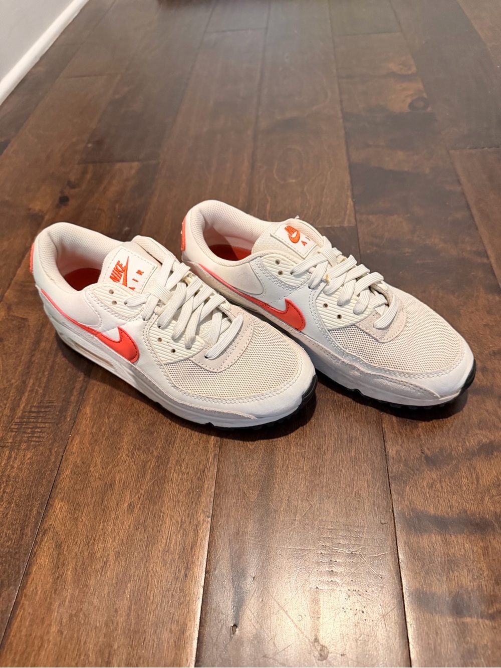 Nike Air Max Low Top Sneakers in Off-White with Coral Swoosh